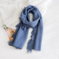Écharpe bleue tricotée à losanges avec franges pour femme, idéale pour l'hiver - Bleu
