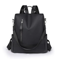 Modern black PU leather backpack for women with soft litchi texture and multi-pockets - Black
