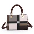 Bolso de mano moderno de patchwork geométrico con asas trenzadas y correa al hombro - Cuadros Marrón Negro Blanco (Estilo 2)