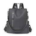 Deep grey soft PU leather backpack for women with textured finish and multi-strap design - Gray