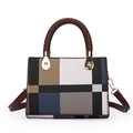 Bolso de lona a cuadros con asas trenzadas marrones y correa larga para el hombro - Cuadros Azul Marrón Negro Blanco (Estilo 3)