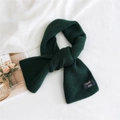Dark green knitted scarf with woven label detail and warm ribbed texture - Army Green