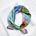Silk square scarf with abstract oil painting print and purple satin border - 8 Oil Painting Purple Border