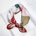 Elegant 55cm silk square scarf with geometric abstract patterns tied in a bow - 22 Large Flower Beauty