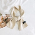 Creamy beige knit scarf with Spall ebit patch, double-sided soft texture design - Beige