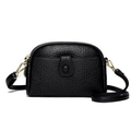 Elegant black lychee texture shoulder bag with gold hardware and front snap pocket - Black