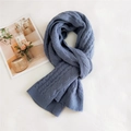 Thick cable knit winter scarf for women in dusty blue color on textured background - Grey Blue