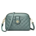 Sage green crossbody bag in lychee leather with quilted floral metal detail - Green