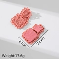 Handmade pink seed bead geometric earrings featuring stacked square and rectangle designs - Pink