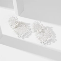 Handmade white seed bead square earrings on minimalist geometric background - White