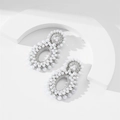 Handmade white seed bead drop earrings in double circle bohemian style for women - White