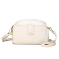 Chic beige crossbody bag in lychee pattern leather with golden zipper and front pocket - Off White