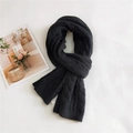 Chunky black cable knit scarf for winter with a warm textured finish and ribbed edges - Black