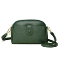 Dark green shell crossbody bag with litchi texture and golden metal hardware - Green