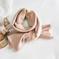 Thick knitted striped scarf in soft lotus root pink and beige color blocking design - 186x39 / Pink