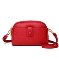 Bright red litchi texture PU leather crossbody bag with adjustable golden strap - Red