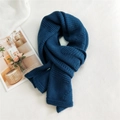 Thick knitted dark blue winter scarf for women in a cozy premium ribbed texture - Dark Blue