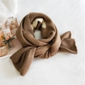 Thick knitted winter scarf in deep brown and cream stripes with warm knit texture - 186x39 / Camel