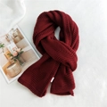 Thick burgundy chunky knit scarf for winter with a stylish white side label accent - Burgundy