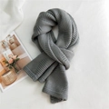 Thick grey heart-themed knit scarf for women featuring a cozy wavy texture and soft wool - Gray