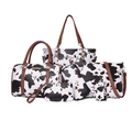 6-teiliges Set aus Handtaschen mit Kuhmuster, braunen Griffen und Gold-Details - Kuhdruck Braun Sechsteiliges Set / Braun