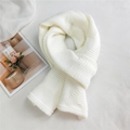 Creamy white knitted heart scarf with thick waffle texture and soft minimalist style - White