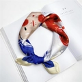Carré de soie élégant avec imprimé d'art abstrait rouge et bleu, style foulard noué - 21 Princesse à la Couronne