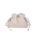 Borsa a secchiello bianco crema con perline e coulisse e tracolla regolabile - Bianco Sporco