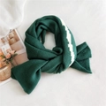 Thick dark green knitted scarf with white zigzag stripes for winter warmth - 186x39 / Green