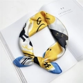 Carré de soie pour femme avec motifs géométriques jaune et bleu, accessoire de mode - 13 Dessert Thé de l'Après-midi