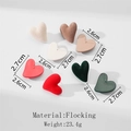 Multicolor heart-shaped flocking stud earrings in soft velvet texture for daily wear - 4 Pairs