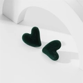 Detailed view of dark green velvet heart studs with soft flocking texture and S925 silver needles - Green