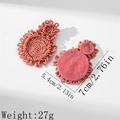 Handmade pink beaded statement earrings with double ring design shown in front and back view - Pink