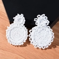 Handmade white seed bead earrings with a double circular bohemian woven pattern - White