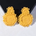 Handmade ginger yellow seed bead woven earrings in a radiant disk-shaped ethnic design - Yellow