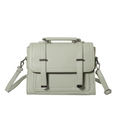 Sage green lychee textured leather handbag with top handle and adjustable shoulder strap - Green