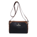 Black and brown textured leather Boston bag with gold kangaroo logo and shoulder strap - Black
