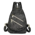 Bolso de pecho vintage negro con cremalleras doradas y acabado mate con textura rugosa - Negro