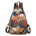 Vintage Brusttasche aus buntem Patchwork-Leder mit geprägten Mustern und Goldreißverschluss - Blau Patchwork
