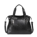 Large black tote bag with glossy pleated leather and dual zippers on white background - Black