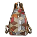 Bunter Lederrucksack mit 3D-Geometriemuster und verstellbaren Trägern für Damen - Rot Patchwork