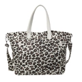 Leopard-Canvas-Tasche mit cremeweißen Grifffen und verstellbarem Schultergurt - Weiß