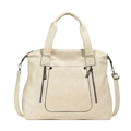 Creamy white large tote bag with lychee texture and dual vertical zipper pockets - Off White