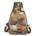 Mehrfarbige Brusttasche mit geometrischem Patchwork aus braunem und silbernem Leder - Braun Patchwork