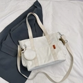 Grande borsa tote in tela bianco sporco con tasche laterali e piccolo portamonete - Bianco