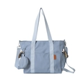 Light blue canvas tote bag with round coin purse and adjustable shoulder strap - Blue