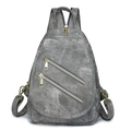 Bolso de pecho retro gris con cremalleras doradas y textura de lona lavada vintage - Gris
