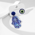 Pendientes asimétricos de Hamsa y el mal de ojo en tela azul oscuro y aleación - Estilo Asimétrico Mano de Fátima y Ojo del Diablo(E234)