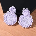 Handmade woven seed bead earrings in light purple with a double geometric circle design - Lavender