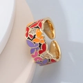 Verstellbarer Ring mit 18K Vergoldung, buntem Blumen-Emaille und Zirkonia-Verzierung - Bunter Schmetterling Floraler Stil (J-641-6)